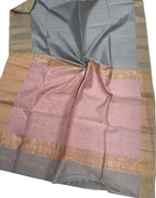 Stunning Grey & Pink Maheshwari Silk Saree - Luxurion World