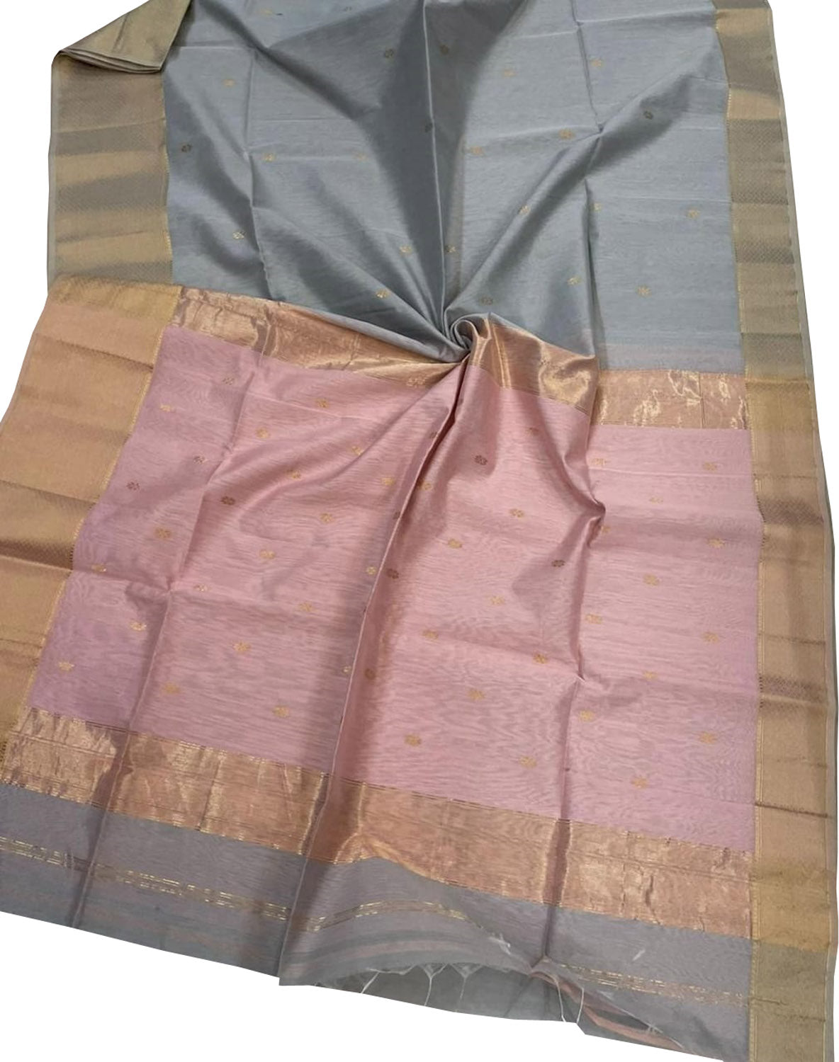 Stunning Grey & Pink Maheshwari Silk Saree - Luxurion World