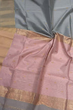 Stunning Grey & Pink Maheshwari Silk Saree - Luxurion World