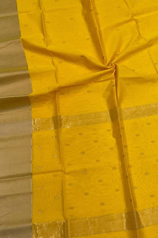 Yellow Maheshwari Handloom Saree: Elegant Cotton Silk - Luxurion World