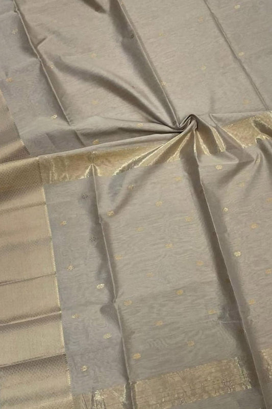 Elegant Grey Maheshwari Cotton Silk Saree - Luxurion World