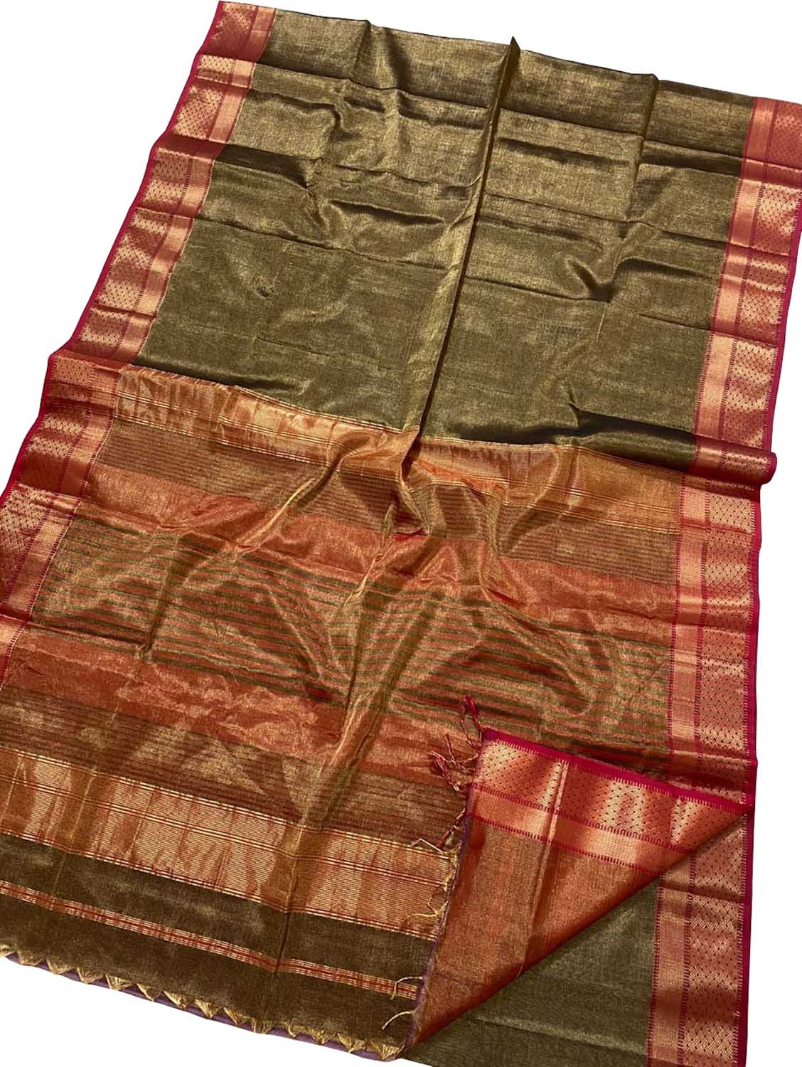 Stunning Green Maheshwari Tissue Silk Saree - Luxurion World