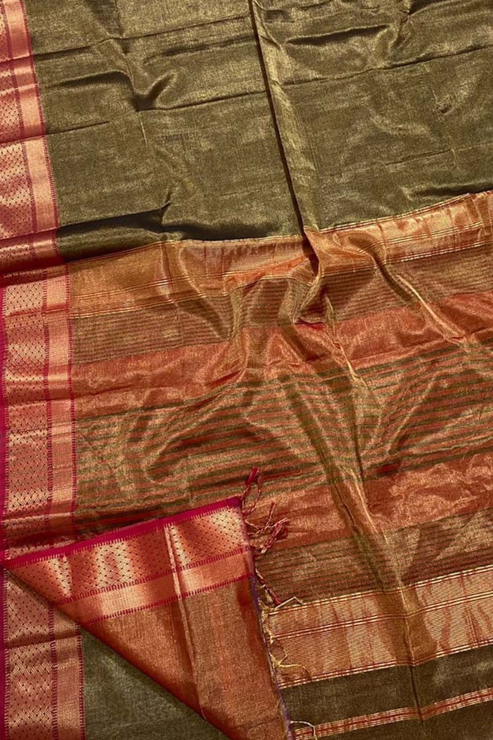 Stunning Green Maheshwari Tissue Silk Saree - Luxurion World