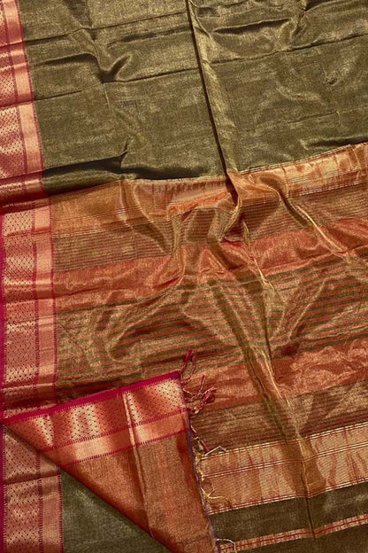 Stunning Green Maheshwari Tissue Silk Saree - Luxurion World