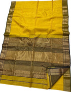 Yellow Maheshwari Tissue Silk Saree - Handloom Elegance - Luxurion World