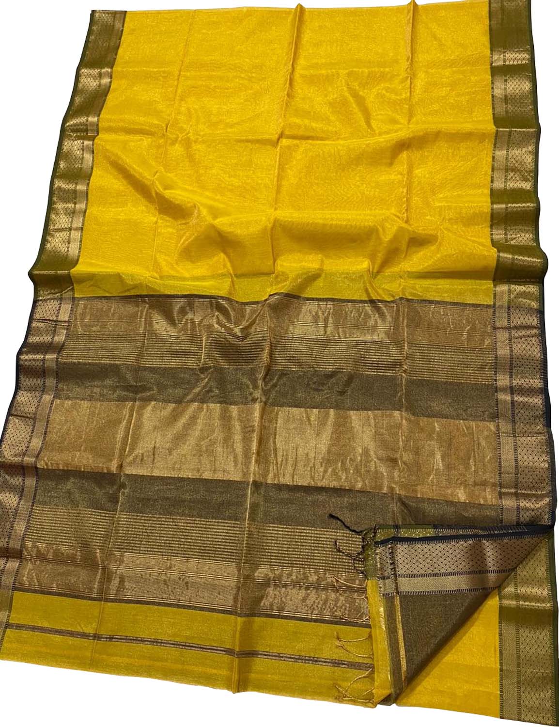 Yellow Maheshwari Tissue Silk Saree - Handloom Elegance - Luxurion World