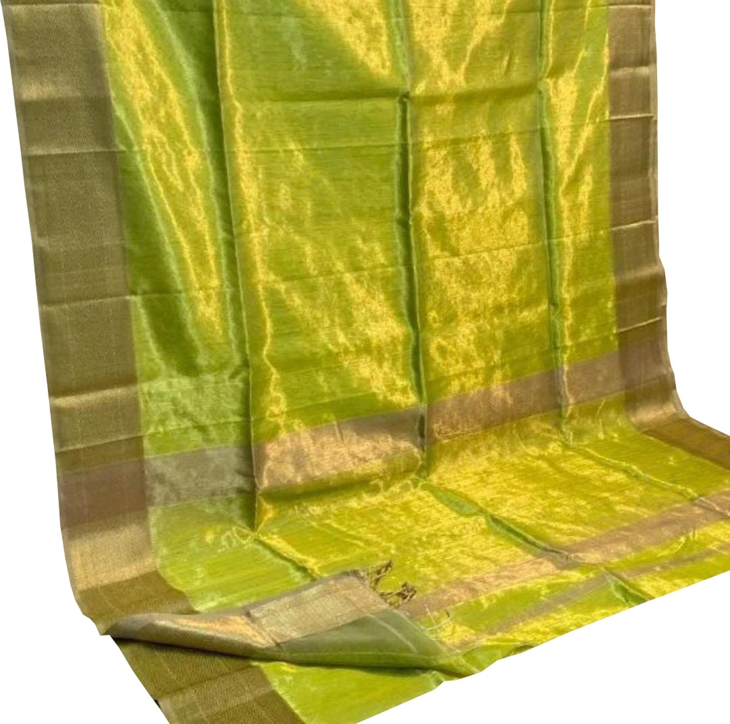Green Maheshwari Tissue Silk Saree - Handloom Elegance - Luxurion World