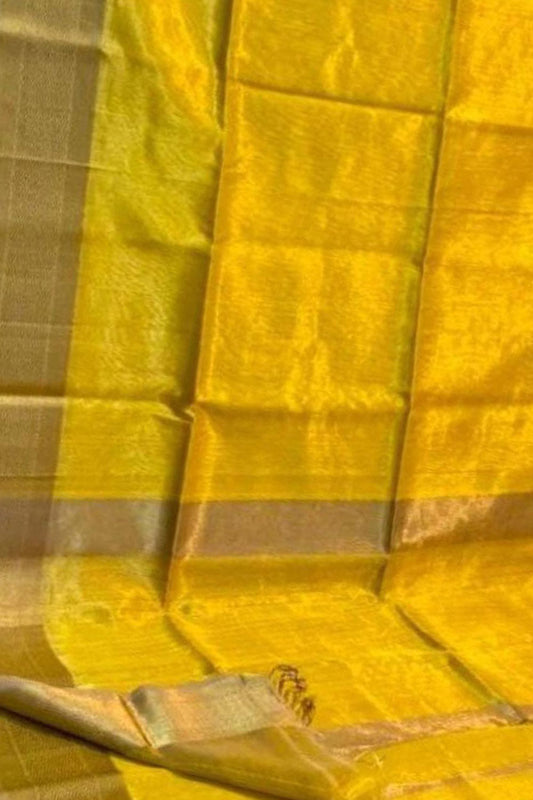 Yellow Maheshwari Tissue Silk Saree - Luxurion World