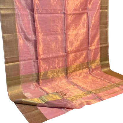 Elegant Pink Maheshwari Tissue Silk Saree - Luxurion World