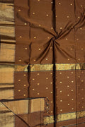 Elegant Brown Maheshwari Cotton Silk Saree - Luxurion World