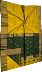 Stunning Yellow & Green Handloom Maheshwari Saree - Luxurion World