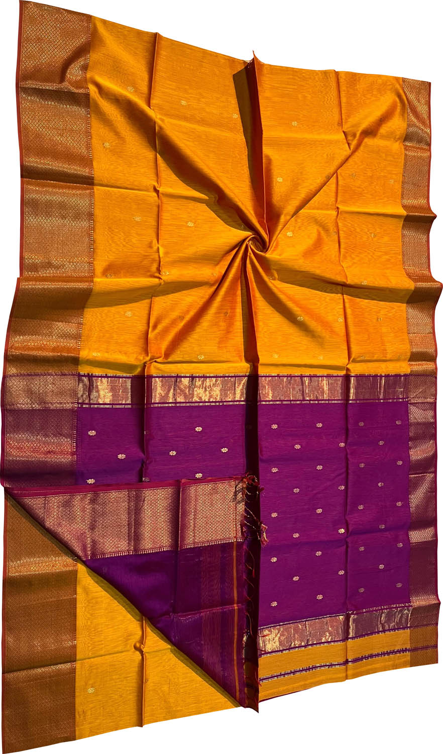 Vibrant Yellow & Pink Handloom Maheshwari Saree - Luxurion World