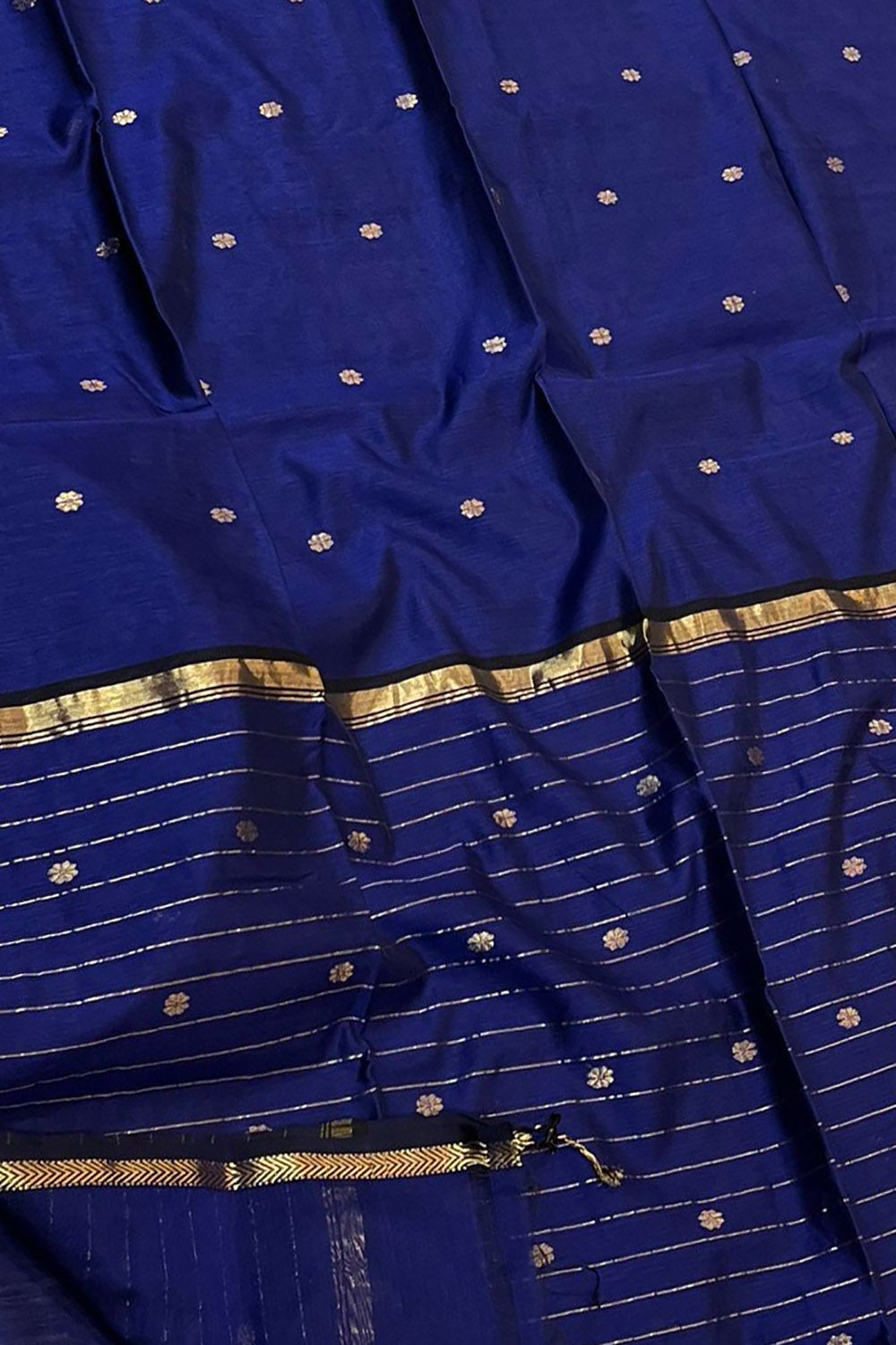 Blue Handloom Maheshwari Cotton Silk Saree - Luxurion World