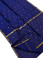 Blue Handloom Maheshwari Cotton Silk Saree - Luxurion World