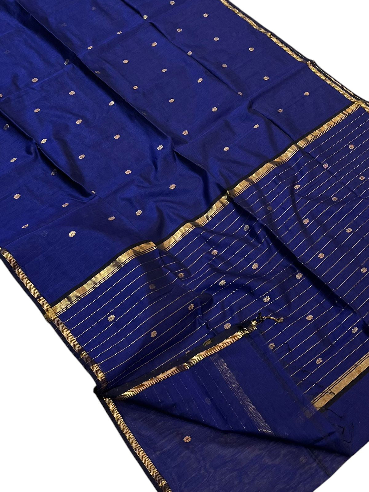 Blue Handloom Maheshwari Cotton Silk Saree - Luxurion World