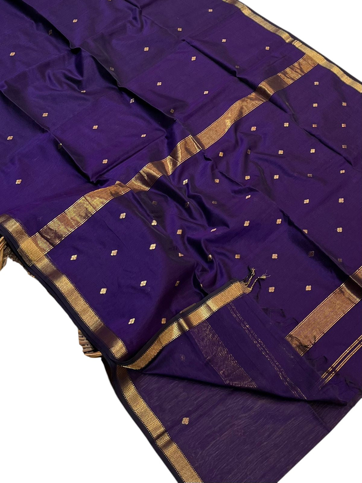 Purple Handloom Maheshwari Cotton Silk Saree - Luxurion World