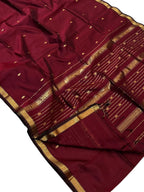 Maroon Handloom Maheshwari Cotton Silk Saree - Luxurion World