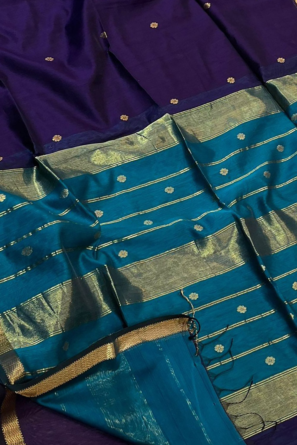 Blue Handloom Maheshwari Cotton Silk Saree - Luxurion World