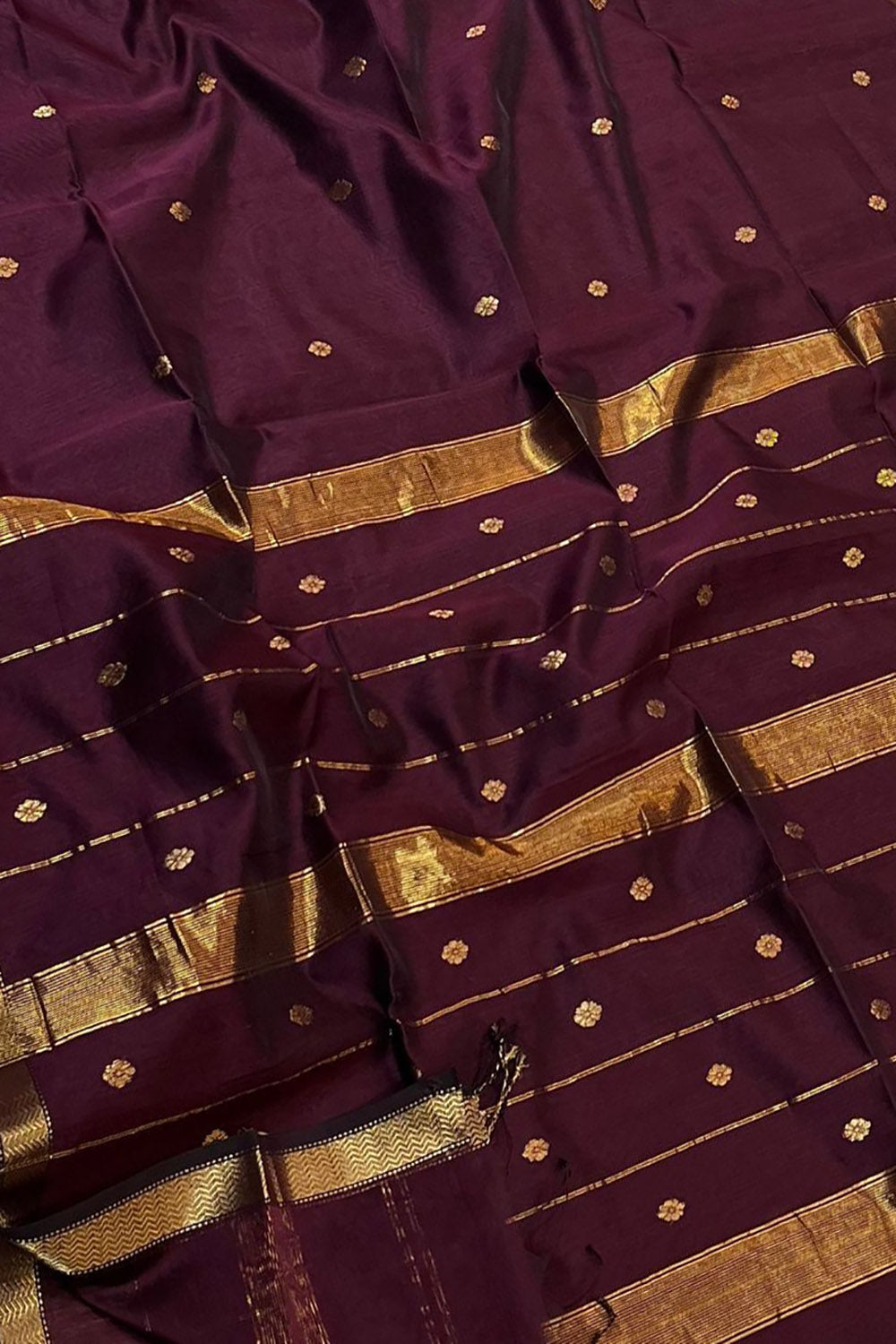 Maroon Handloom Maheshwari Cotton Silk Saree - Luxurion World