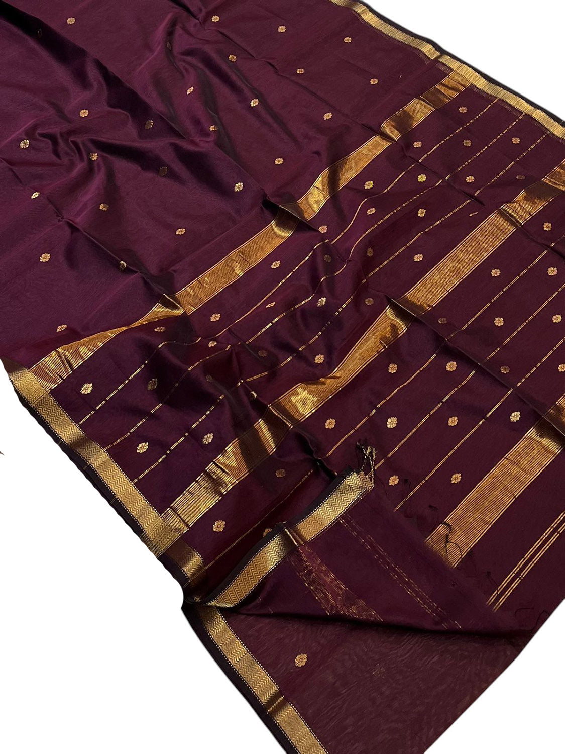 Maroon Handloom Maheshwari Cotton Silk Saree - Luxurion World
