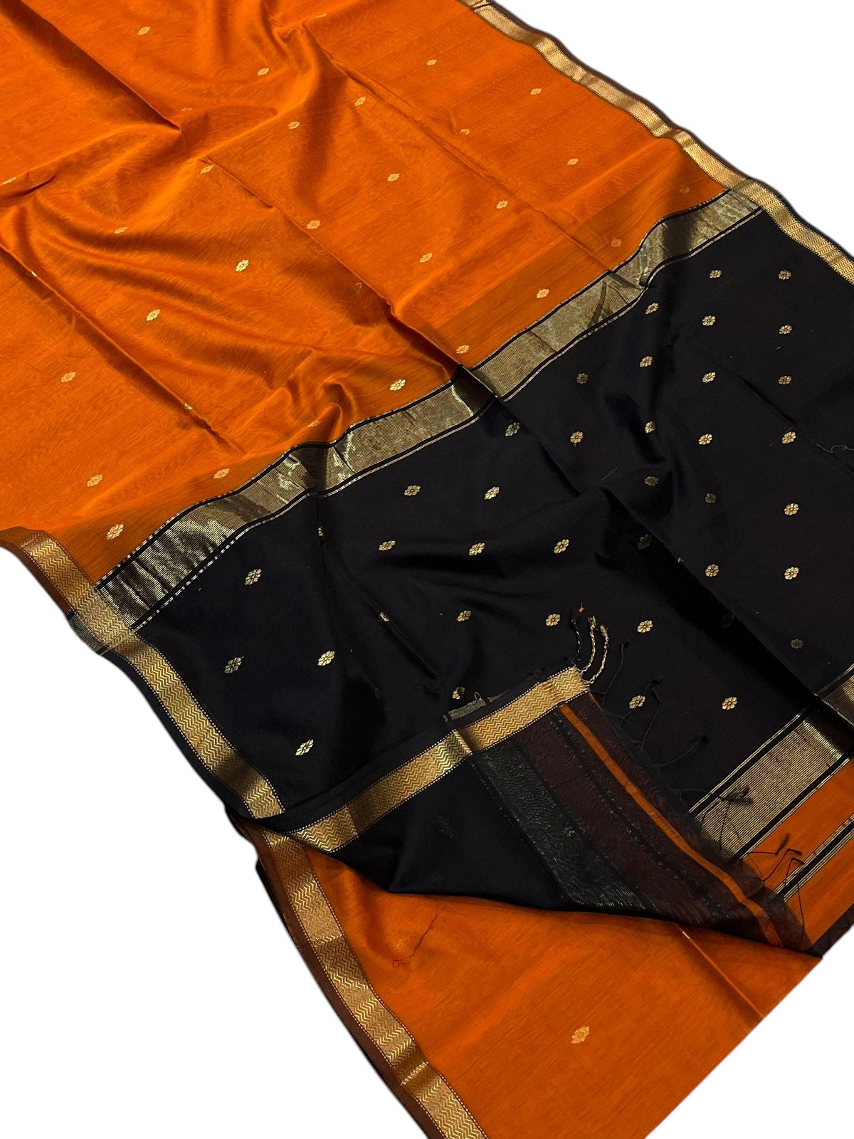 Orange Handloom Maheshwari Cotton Silk Saree - Luxurion World