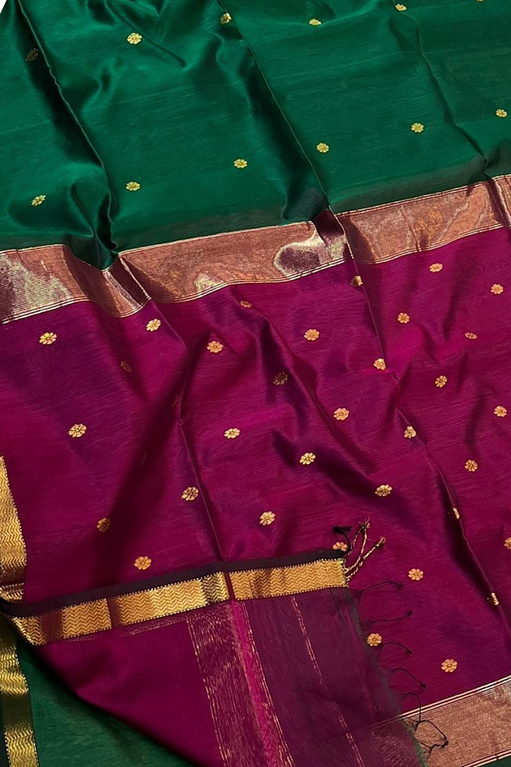 Green Handloom Maheshwari Cotton Silk Saree - Luxurion World