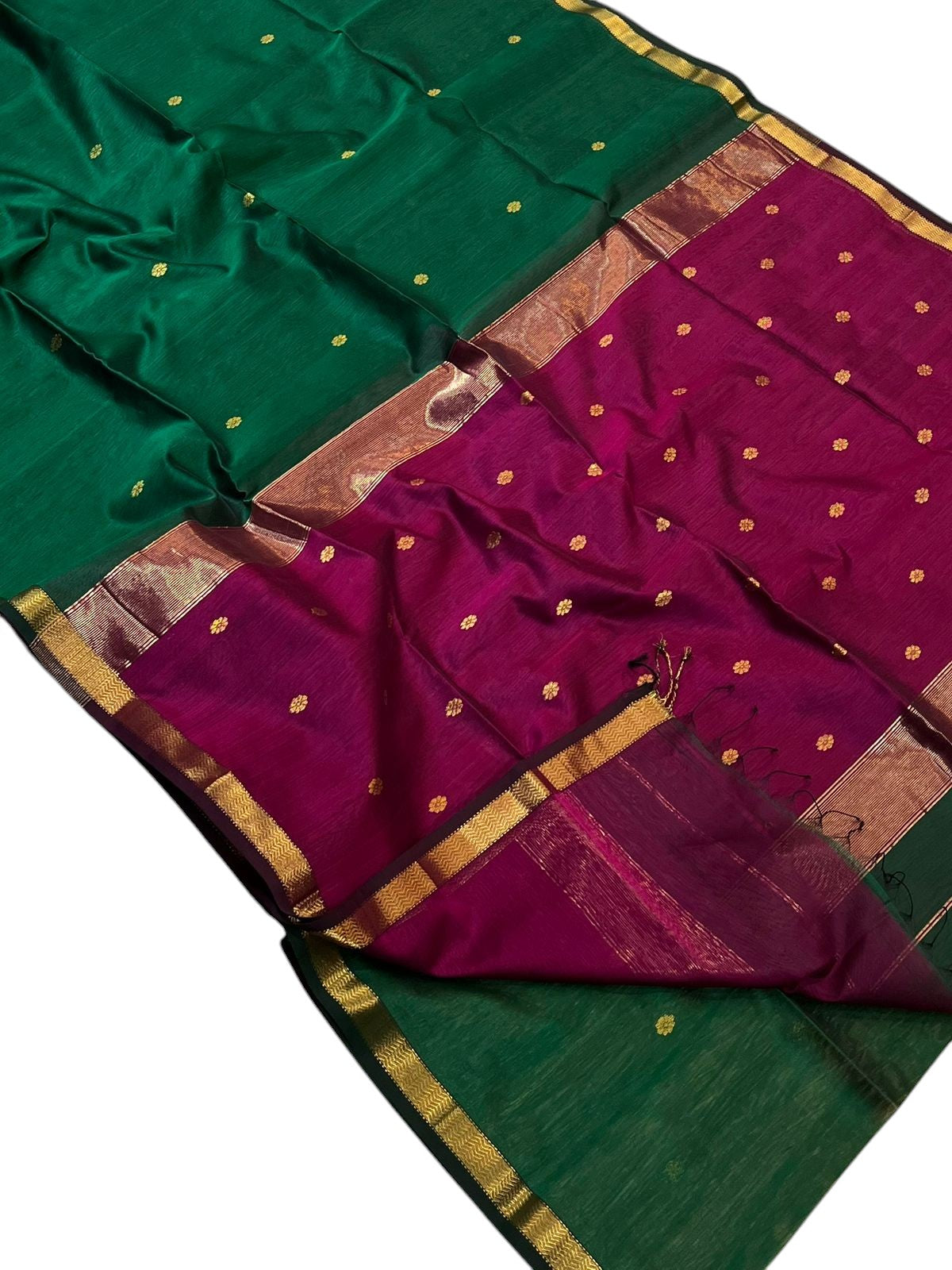 Green Handloom Maheshwari Cotton Silk Saree - Luxurion World