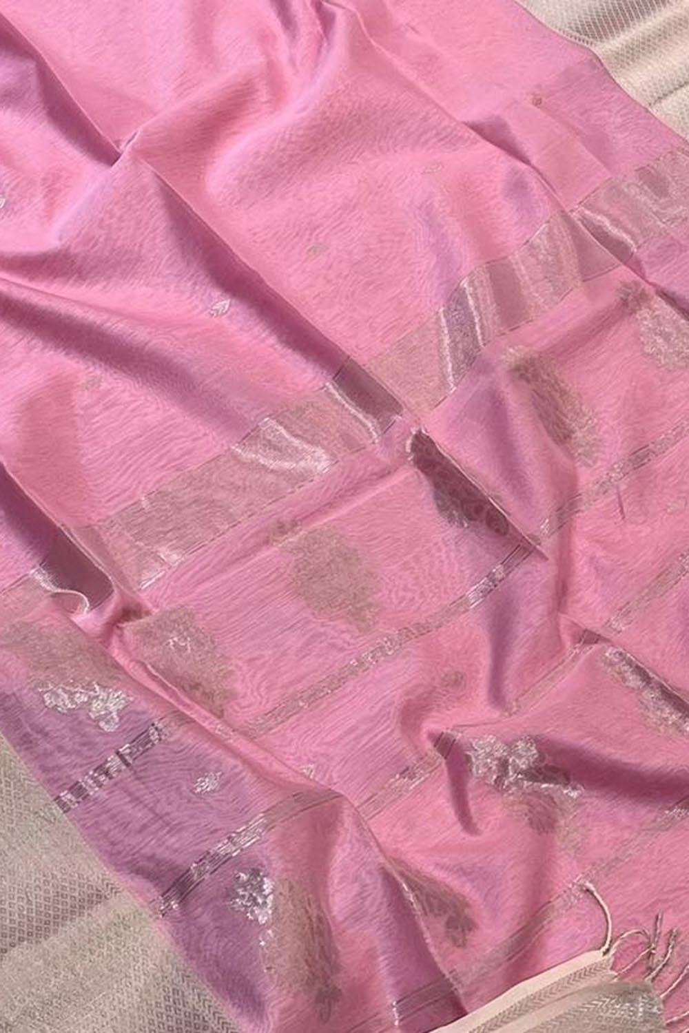 Pink Handloom Maheshwari Cotton Silk Saree