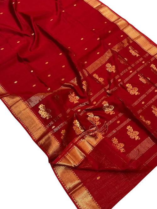 Red Handloom Maheshwari Cotton Silk Saree