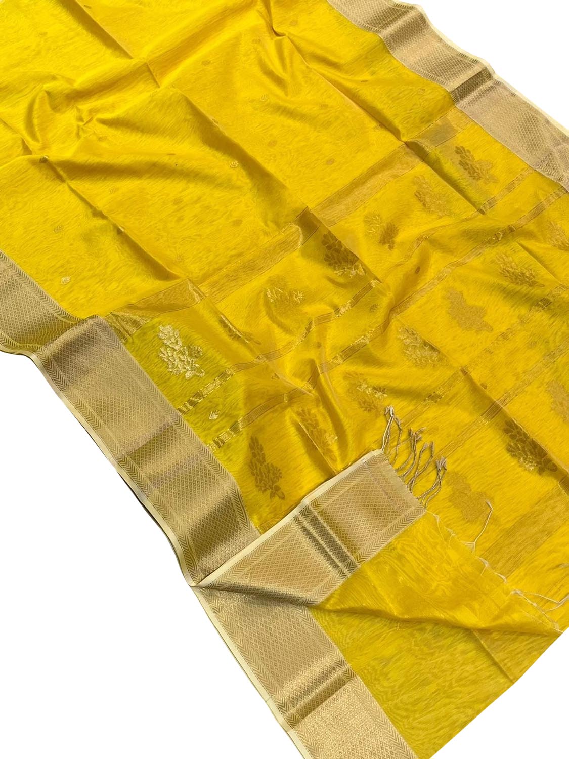 Yellow Handloom Maheshwari Cotton Silk Saree