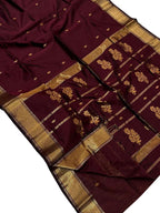 Maroon Handloom Maheshwari Cotton Silk Saree