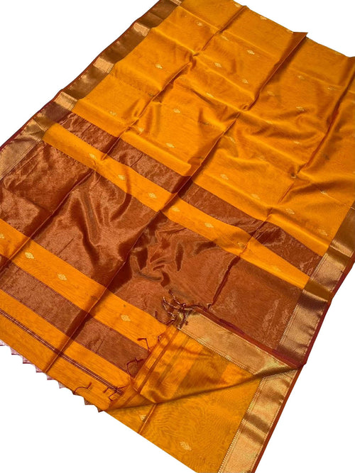 Yellow Handloom Maheshwari Cotton Silk Saree