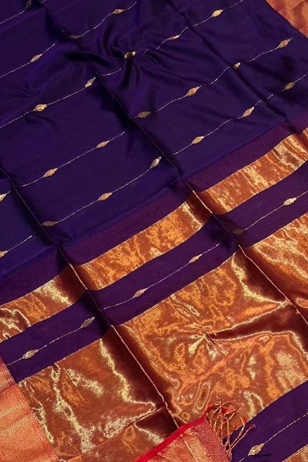 Blue Handloom Maheshwari Cotton Silk Saree