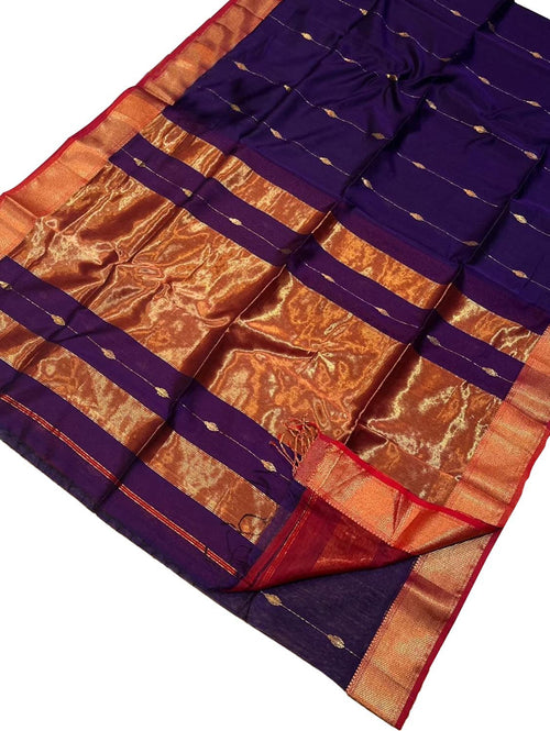 Blue Handloom Maheshwari Cotton Silk Saree