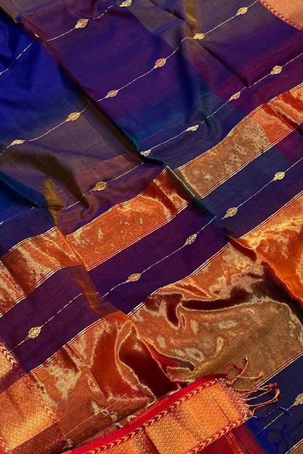 Blue Handloom Maheshwari Cotton Silk Saree