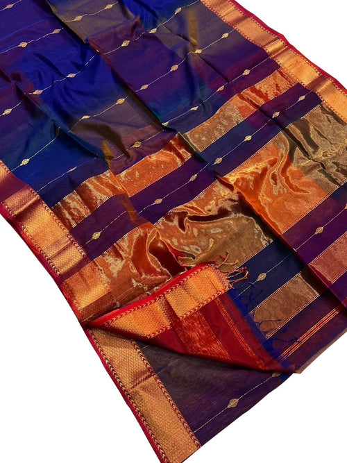 Blue Handloom Maheshwari Cotton Silk Saree