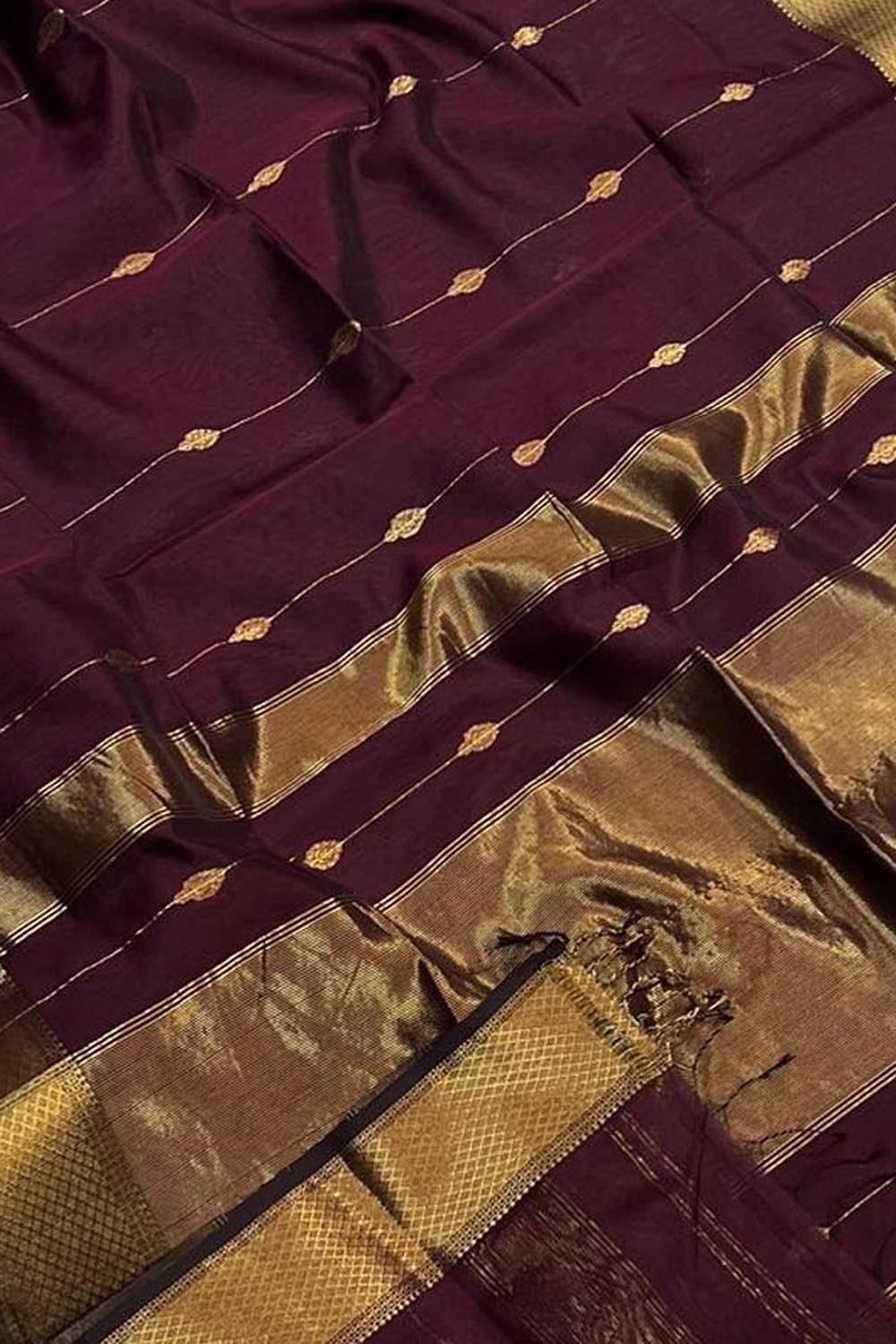 Maroon Handloom Maheshwari Cotton Silk Saree