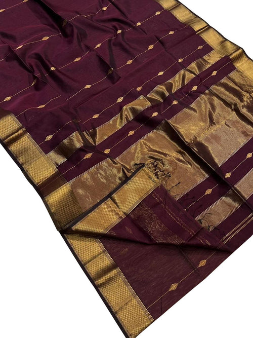 Maroon Handloom Maheshwari Cotton Silk Saree