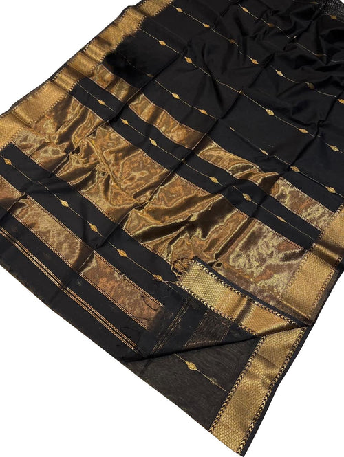 Black Handloom Maheshwari Cotton Silk Saree