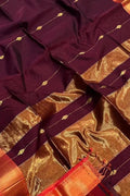 Maroon Handloom Maheshwari Cotton Silk Saree