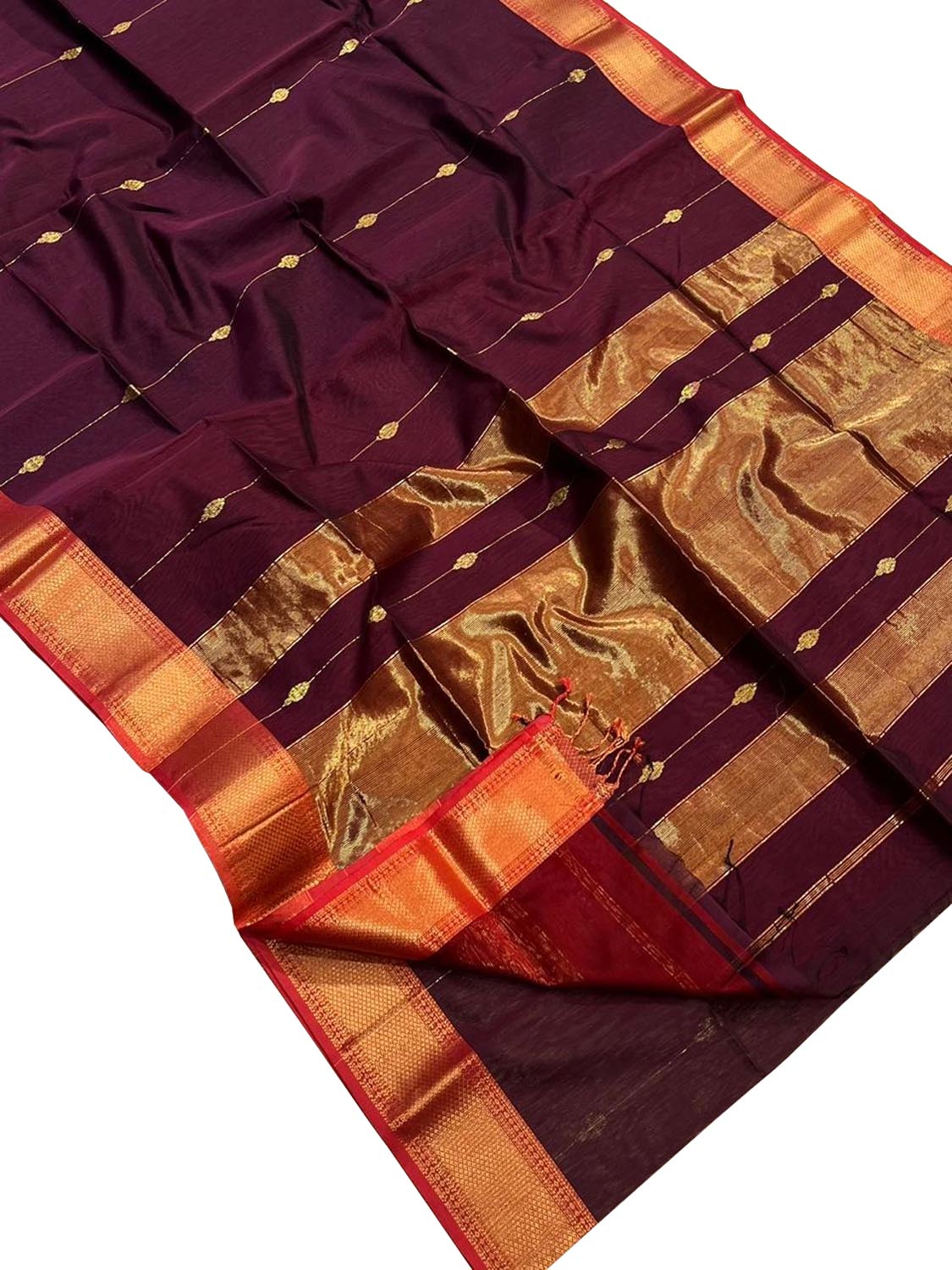Maroon Handloom Maheshwari Cotton Silk Saree