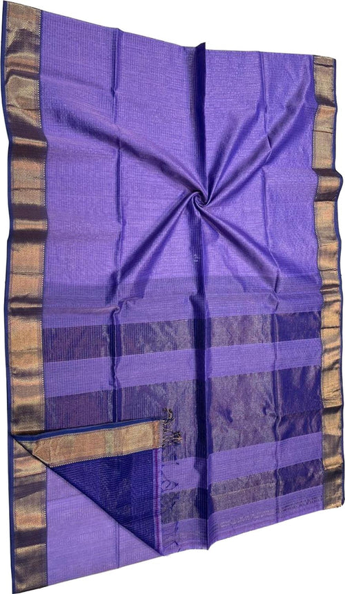Purple Maheshwari Cotton Silk Saree — Handloom Weave, Festive
