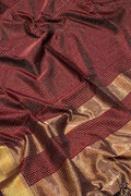 Maroon Maheshwari Cotton Silk Saree — Ribbed Weave, Ethnic Festive