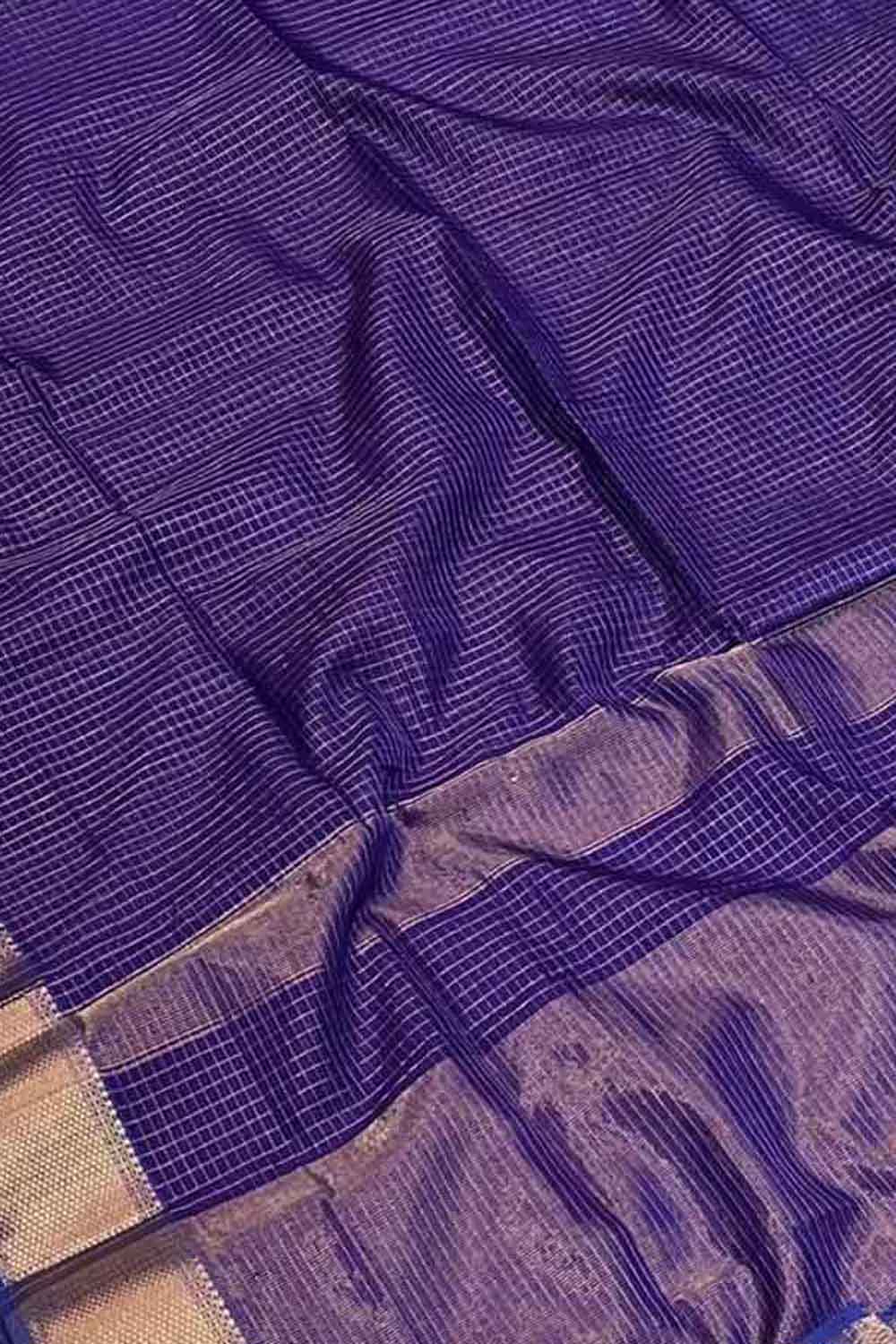 Purple Maheshwari Cotton Silk Saree — Geometric Motifs, Ethnic Wear