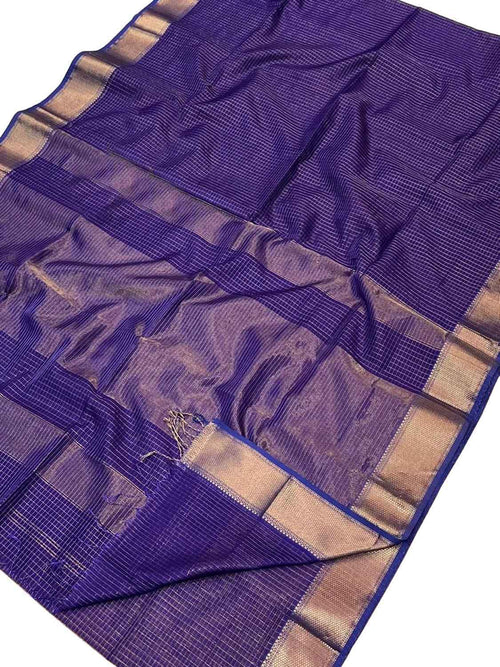Purple Maheshwari Cotton Silk Saree — Geometric Motifs, Ethnic Wear