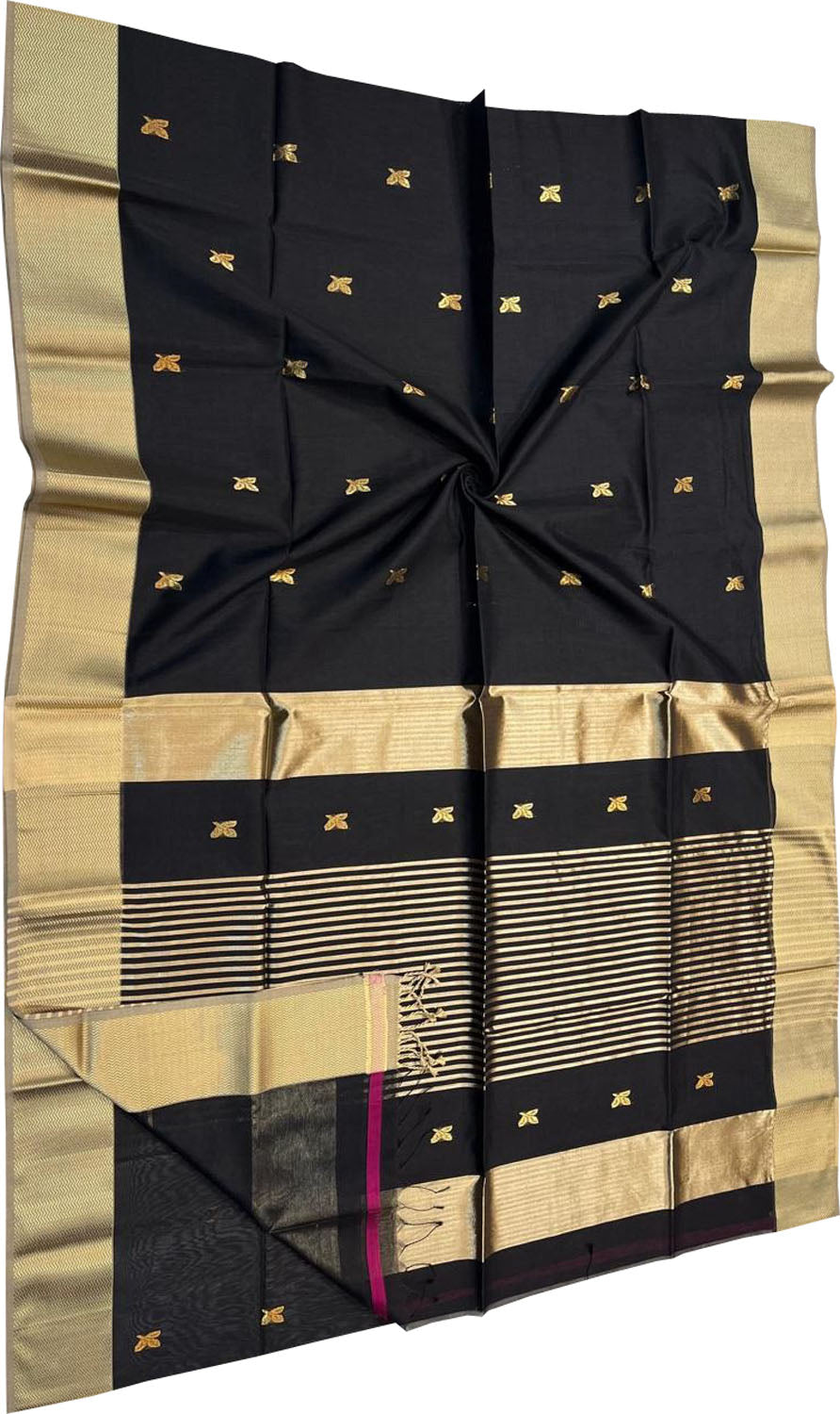Elegant Black Maheshwari Cotton Silk Saree - Luxurion World