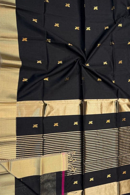 Elegant Black Maheshwari Cotton Silk Saree - Luxurion World