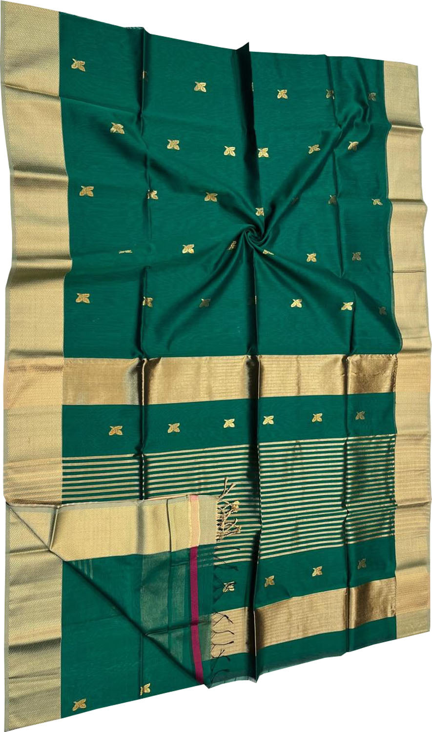 Stunning Green Maheshwari Handloom Saree - Cotton Silk - Luxurion World