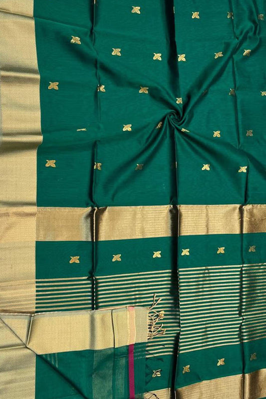 Stunning Green Maheshwari Handloom Saree - Cotton Silk