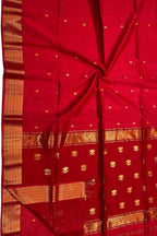 Stunning Red Maheshwari Silk Saree - Handloom Cotton - Luxurion World